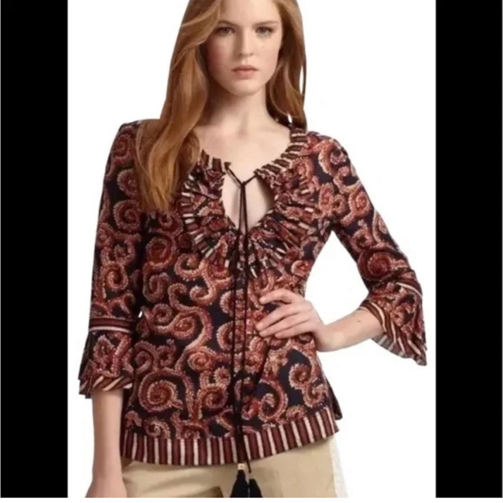 Tori Burch Gwenna Jacquard ruffle tunic boho 8